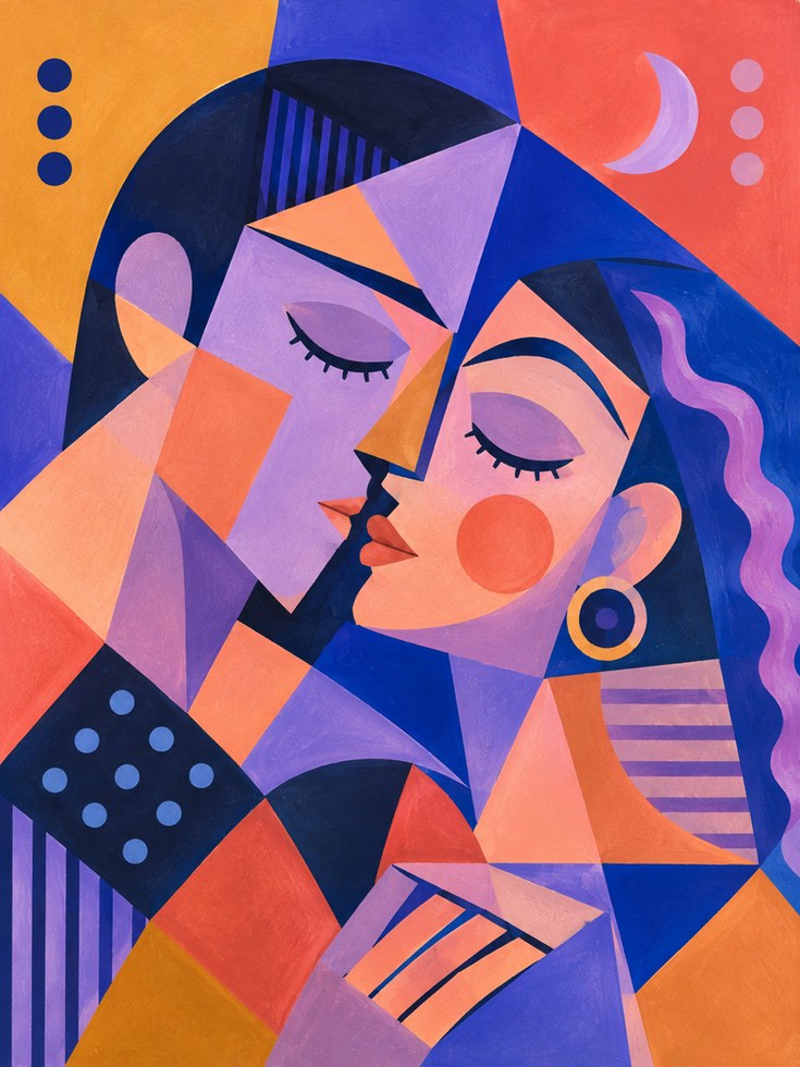 Cubist Portrait Print – Abstract Face Wall Art - artwork on paper