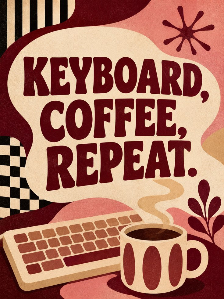 Keyboard Wall Art: Retro Coffee Design - artwork on paper