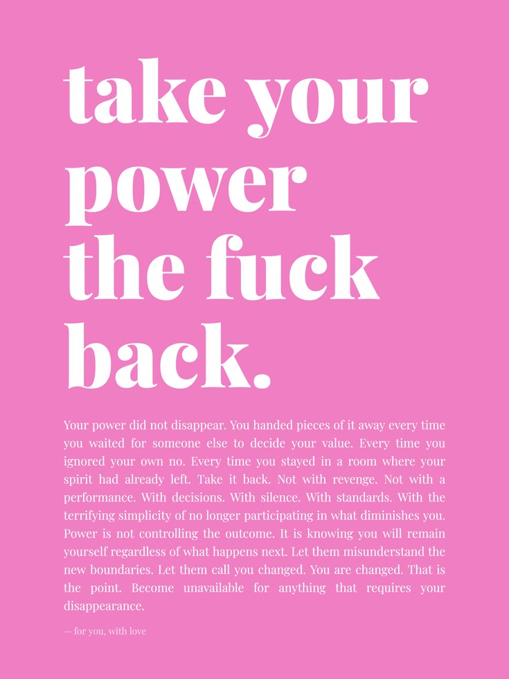 Take Your Power Back: Pink Empowerment Typography Wall Art - artwork on paper