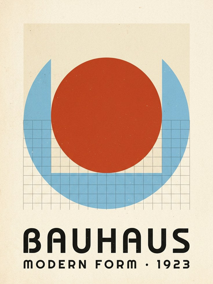 Bauhaus Geometric Art Print: Red Circle Blue Modernist Design - artwork on paper