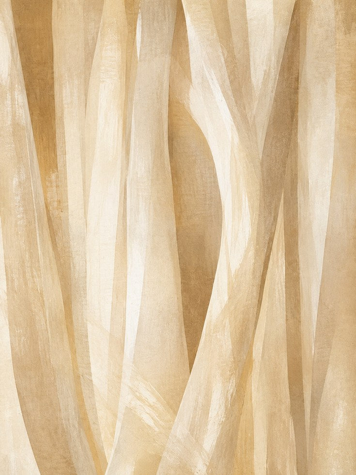 Abstract Beige Waves Wall Art: Minimalist Brushstroke Design - artwork on paper
