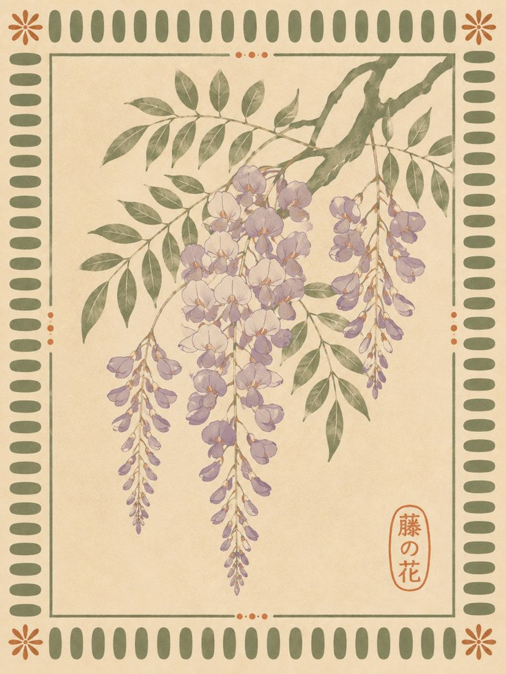 Wisteria Wall Art – Japanese Botanical Print - artwork on paper