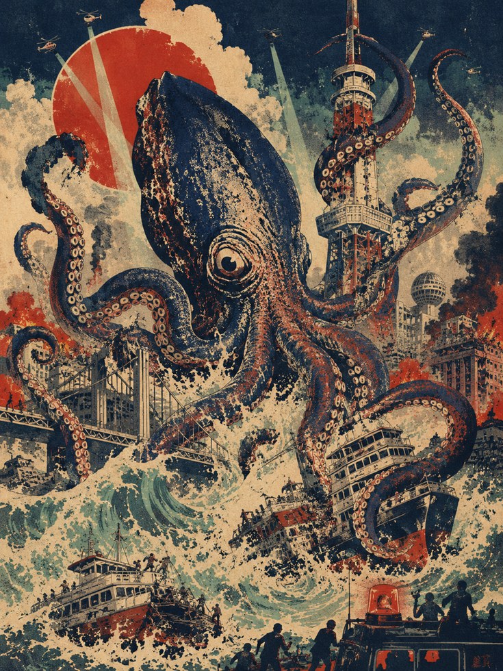 Giant Octopus Wall Art - artwork on paper