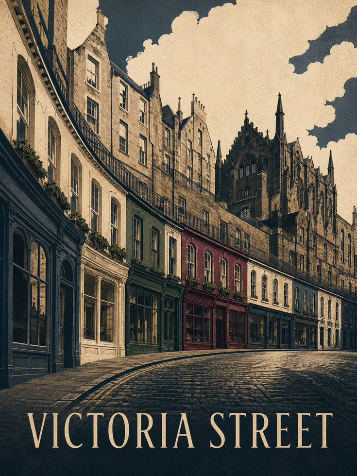 Edinburgh Street Poster – Vintage Travel Print - artwork on paper