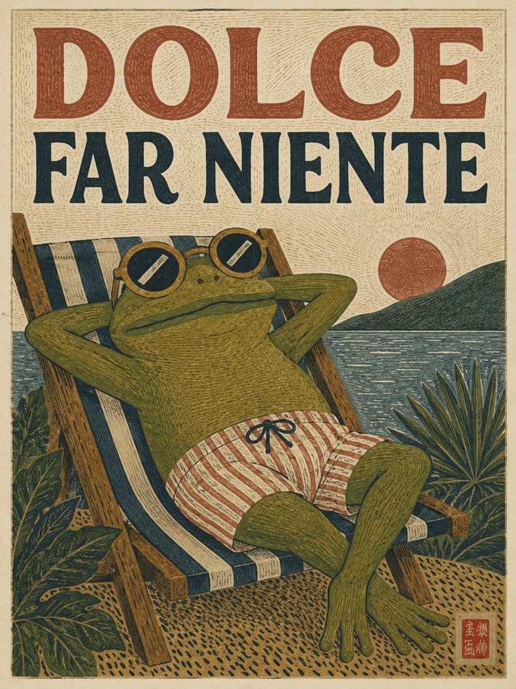 Frog Lounge Chair Art – Dolce Far Niente Print - artwork on paper
