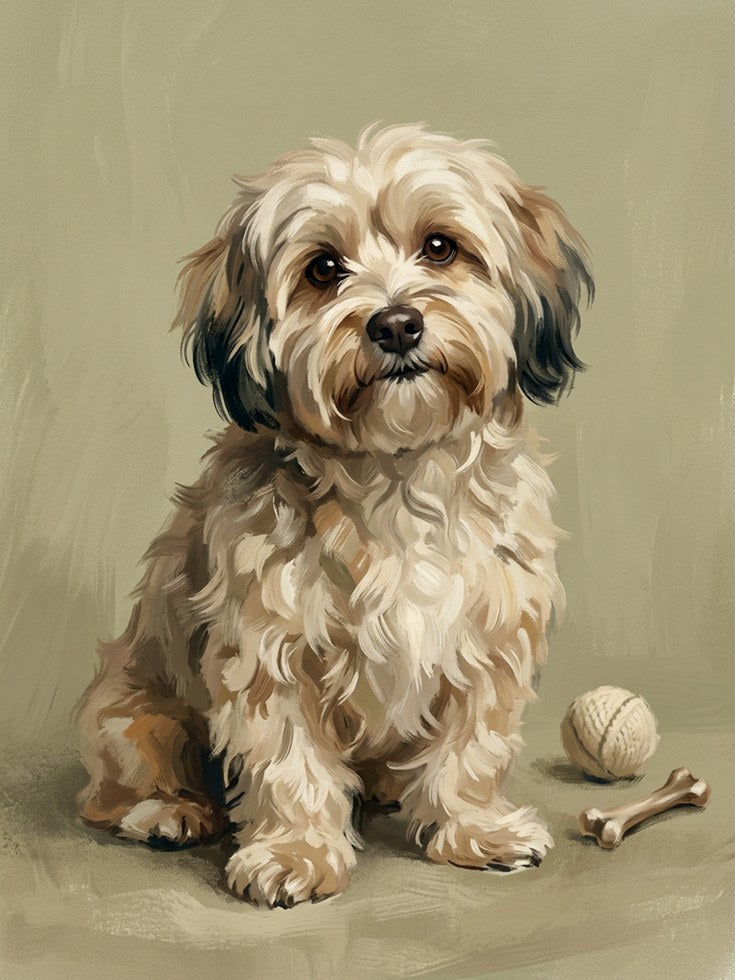 Cavapoo Dog Portrait Print — Classical Pet Painting Style - artwork on paper