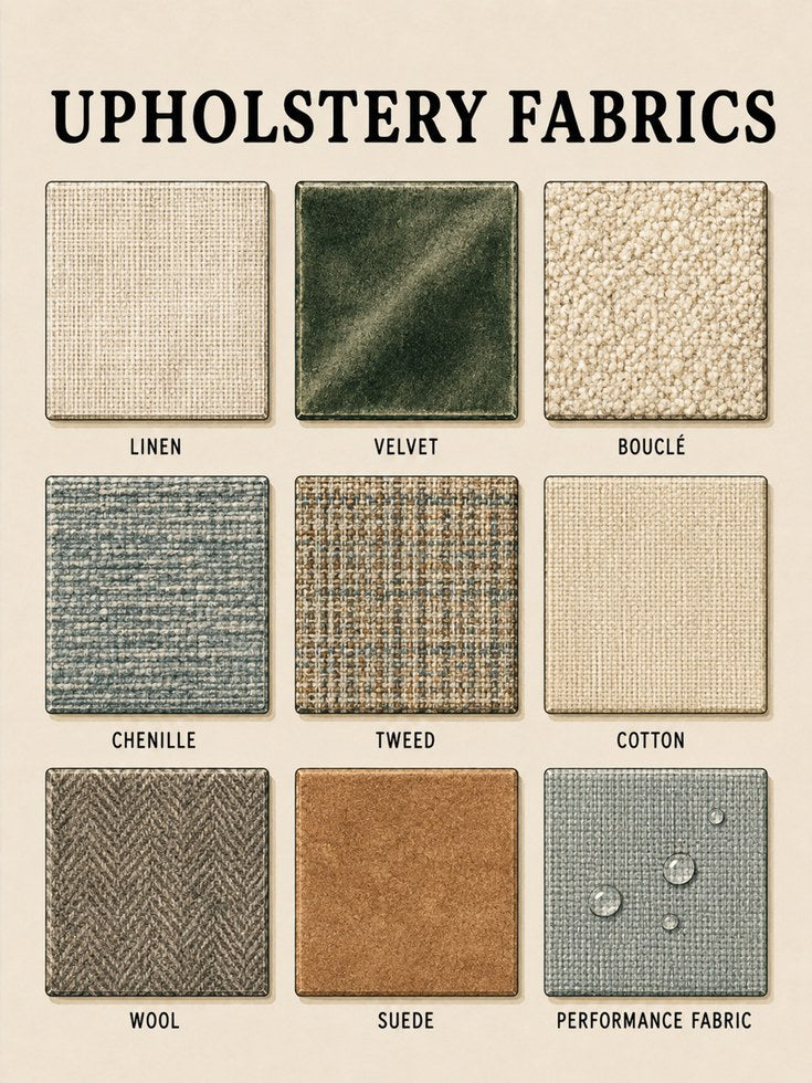 Upholstery Fabrics Chart Print: Vintage Educational Textile Guide - artwork on paper