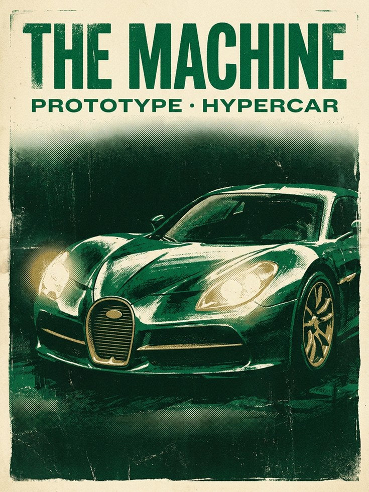 Vintage Hypercar Poster — Retro Racing Green Sports Car - artwork on paper