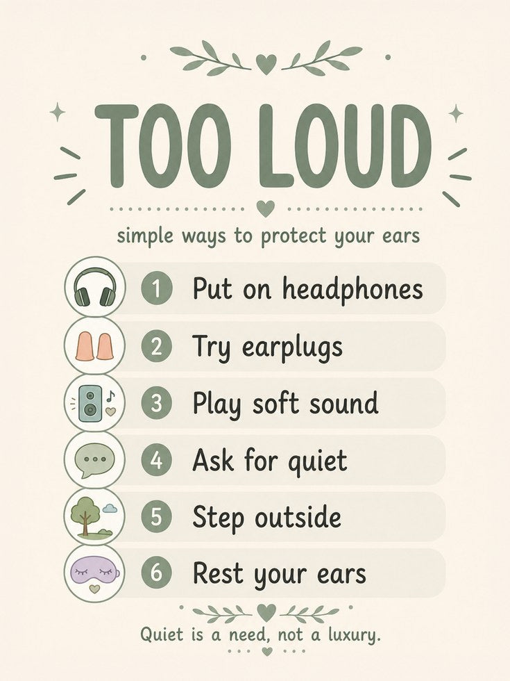 Too Loud Sensory Guide Print: Sage Green Self-Care Wall Art - artwork on paper