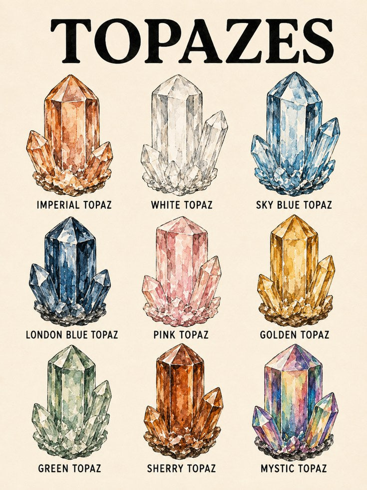 Topaz Crystal Chart Print — Watercolor Gemstone Illustration - artwork on paper