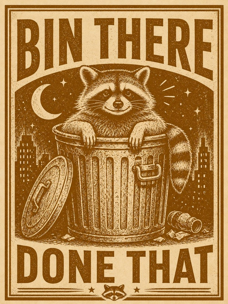 Raccoon Trash Can Poster: Vintage Propaganda Style - artwork on paper
