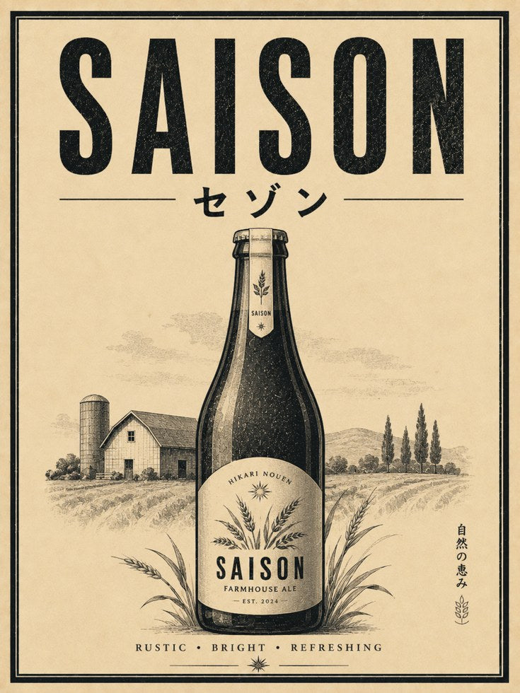 Saison Farmhouse Ale Poster: Vintage Japanese Beer Label Design - artwork on paper