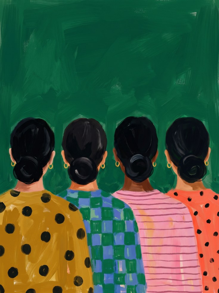 Figurative Women Print — Colorful Patterned Tops - artwork on paper