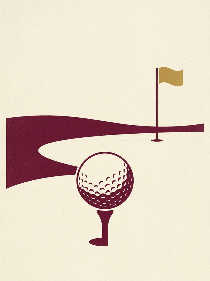 Golf Course Print: Minimalist Burgundy and Gold Sports Art - artwork on paper