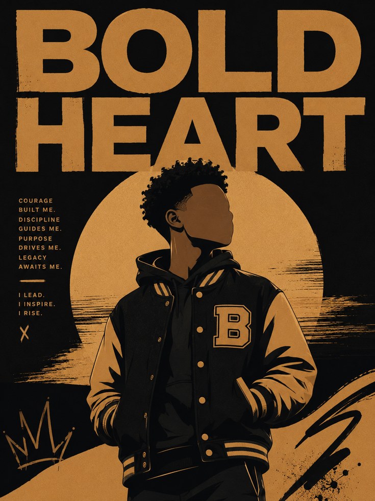 Bold Heart Motivational Poster: Black and Gold Typography Art - artwork on paper