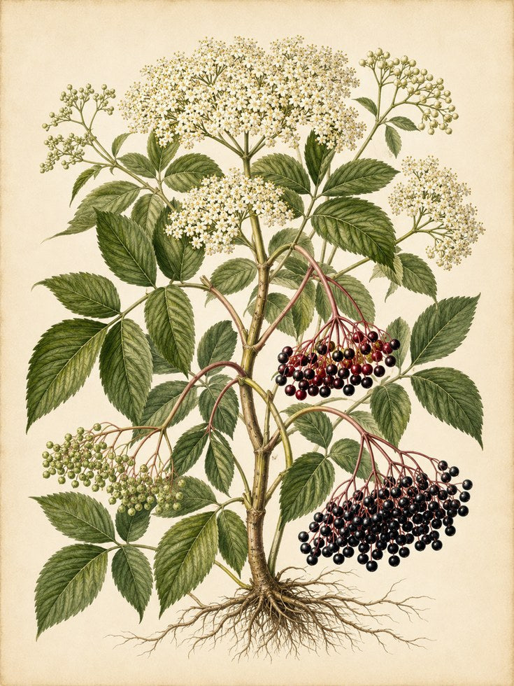 Elderberry Botanical Print — Vintage Scientific Illustration - artwork on paper