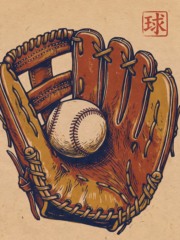 Baseball Glove Art: Vintage Sports Poster (Unframed Prints A1-A4) - artwork on paper