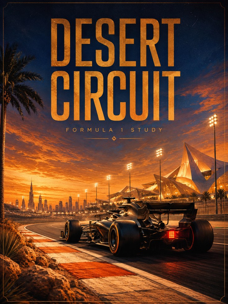 Desert Circuit Formula 1 Poster: Sunset Racing Wall Art - artwork on paper