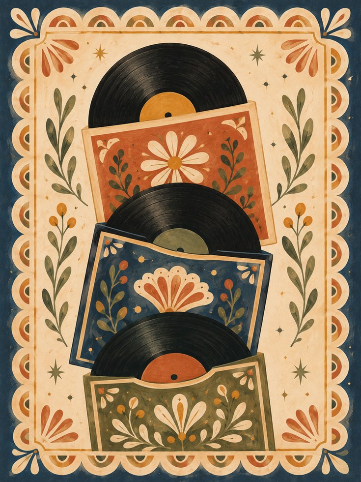 Folk Art Vinyl Record Print - artwork on paper
