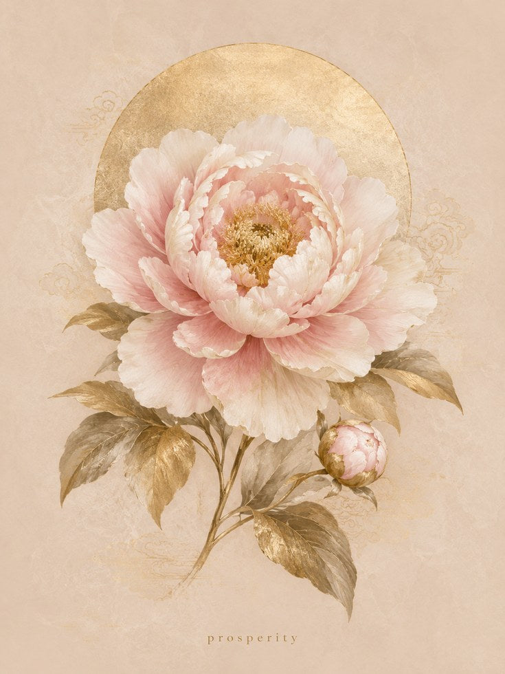 Peony Wall Art – Gold Botanical Print - artwork on paper