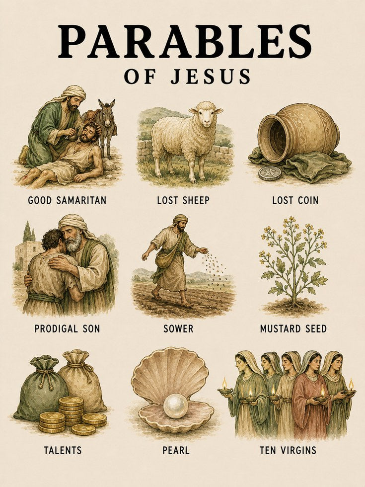 Biblical Parables Print: Vintage Educational Chart - artwork on paper