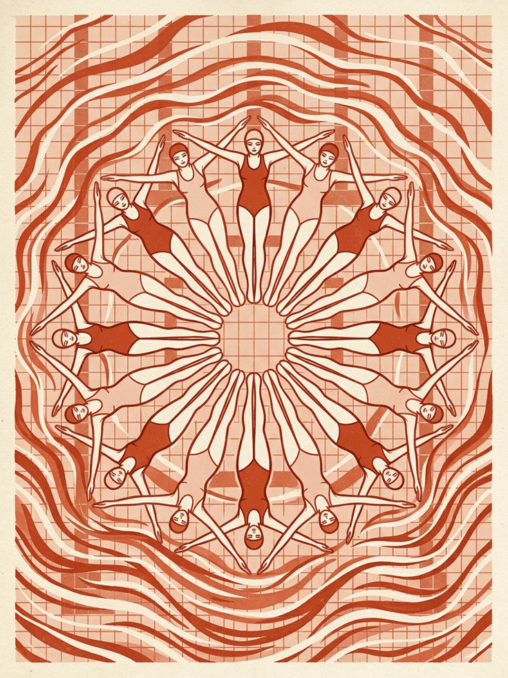 Synchronized Swimming Art Print — Retro Geometric Kaleidoscope - artwork on paper