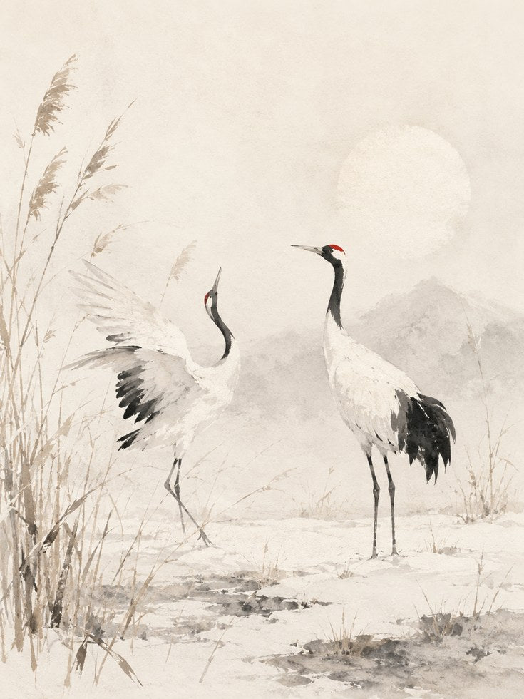Japanese Crane Print – Oriental Bird Wall Art - artwork on paper