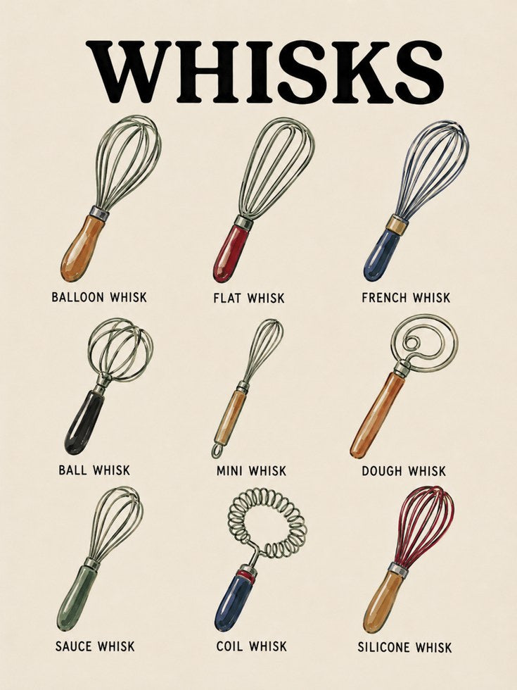 Kitchen Whisks Chart Print: Vintage Culinary Wall Art - artwork on paper