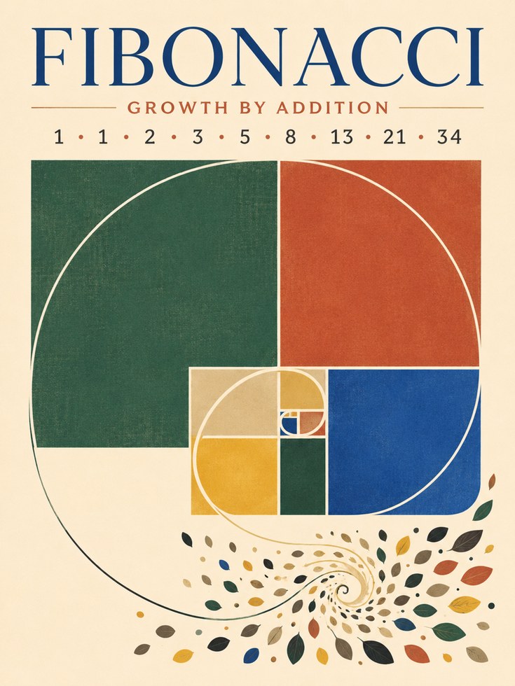 Fibonacci Golden Ratio Poster: Geometric Mathematics Wall Art - artwork on paper