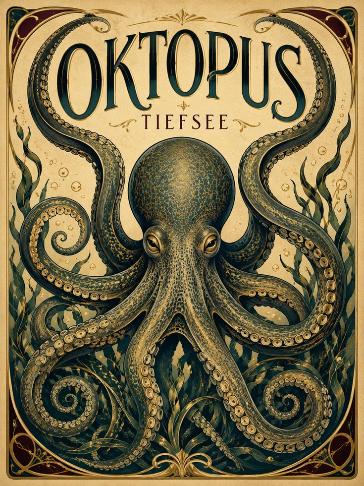 Octopus Wall Art – Vintage Sea Creature Print - artwork on paper