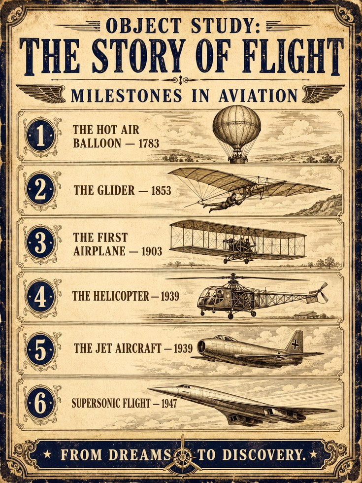 Aviation History Milestones Wall Art Print — Flight Timeline Poster - artwork on paper