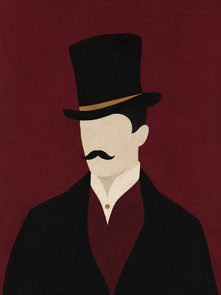 Victorian Gentleman With Top Hat: Minimalist Portrait Print - artwork on paper