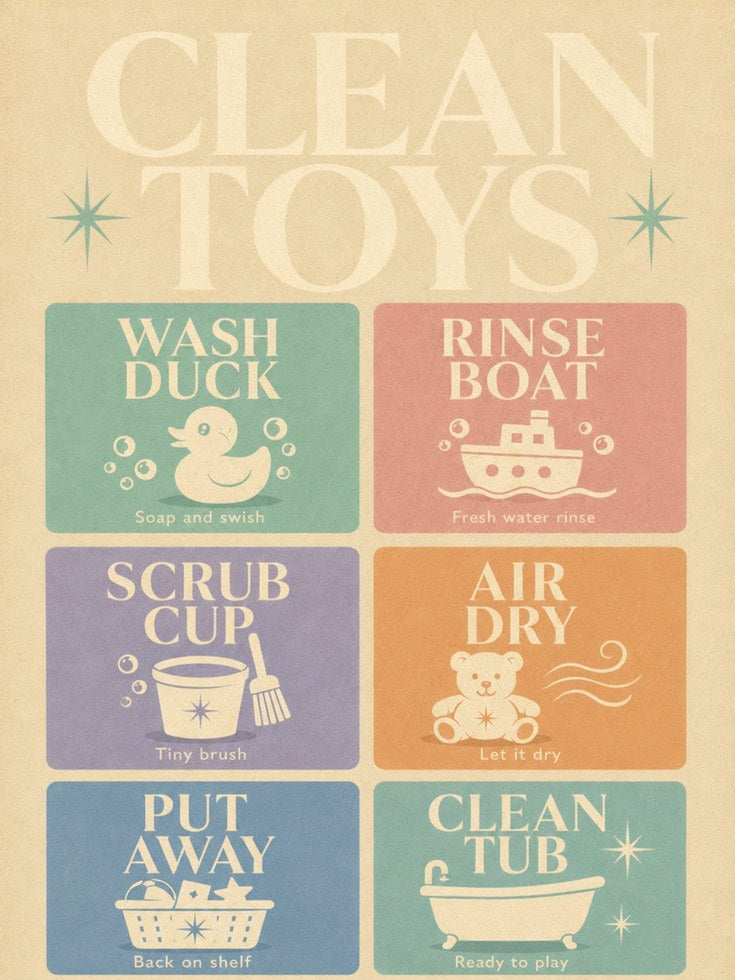 Clean Toys Retro Bathroom Print: Mid-Century Modern Nursery Art - artwork on paper