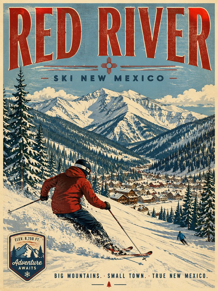 Ski Poster – Red River New Mexico Wall Art - artwork on paper
