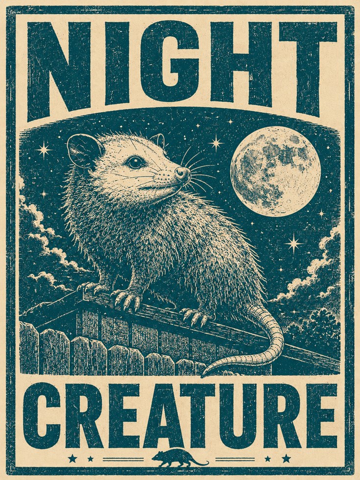 Vintage Opossum Poster - artwork on paper