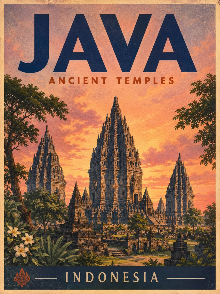 Vintage Travel Poster – Java Indonesia Print - artwork on paper