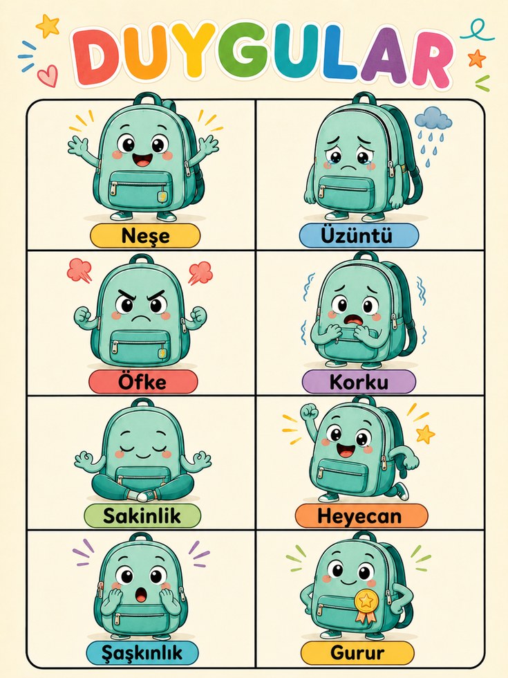 Kids Emotions Chart – Turkish Feelings Poster - artwork on paper