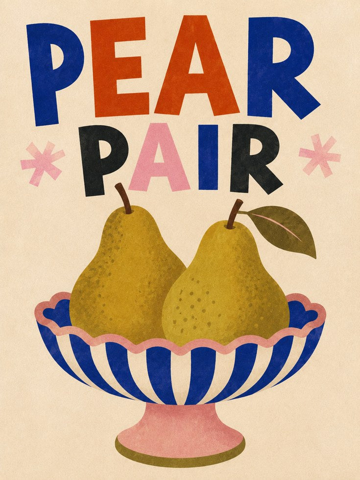 Pear Pair Art Print: Mid-Century Modern Kitchen Wall Art - artwork on paper