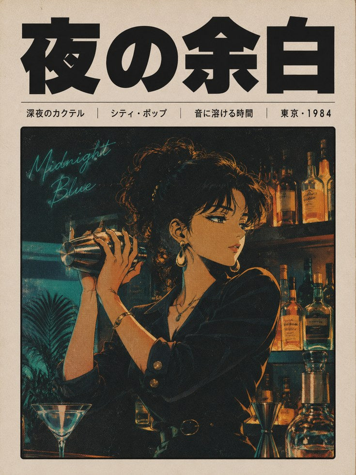 Retro Tokyo Bar Poster: 1980s Japanese City Pop Magazine Art - artwork on paper