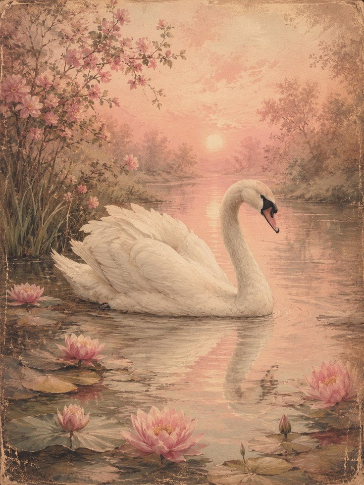 Swan Wall Art – Vintage Lake Print - artwork on paper