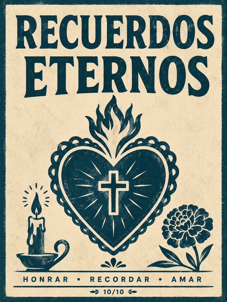 Recuerdos Eternos Sacred Heart Print: Mexican Folk Art Poster - artwork on paper