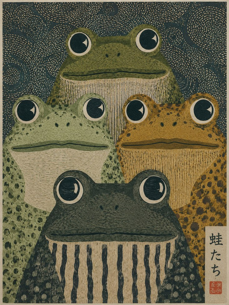 Japanese Frog Wall Art – Folk Art Animal Print - artwork on paper
