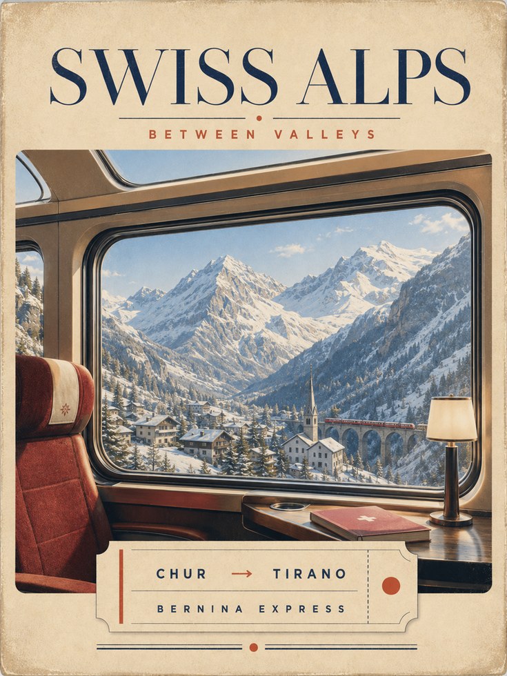 Swiss Alps Poster – Train Travel Wall Art - artwork on paper