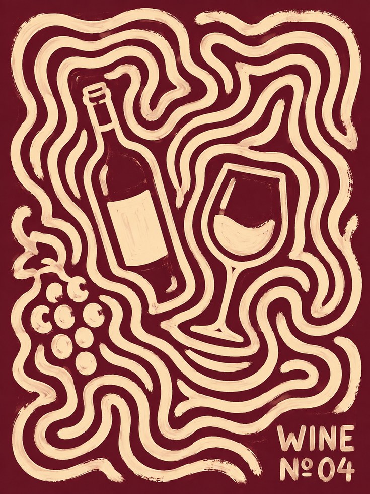 Wine Wall Art – Retro Kitchen Decor - artwork on paper