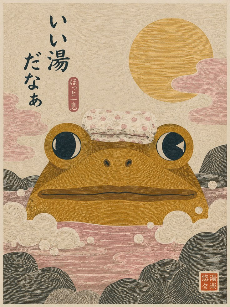 Japanese Frog Bathroom Art - artwork on paper