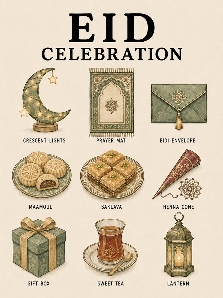 Eid Celebration Poster: Islamic Cultural Traditions Wall Art - artwork on paper