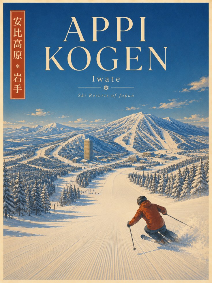 Ski Poster Print: Retro Japan Travel Art - artwork on paper