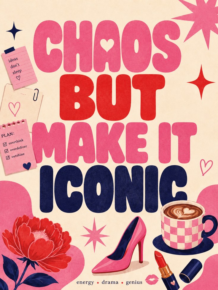 Chaos But Make It Iconic: Retro Motivational Typography Poster - artwork on paper