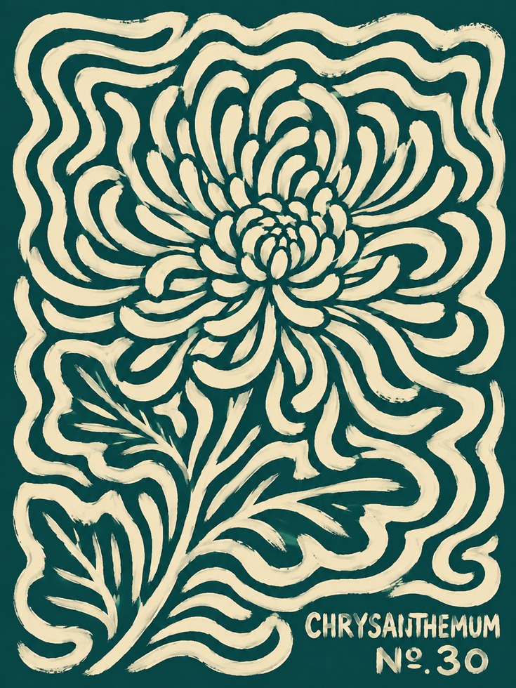 Chrysanthemum Wall Art – Vintage Botanical Print - artwork on paper