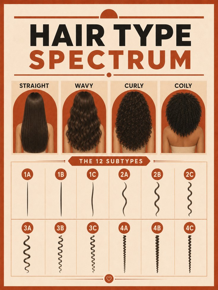 Hair Type Spectrum Chart: Vintage Educational Wall Art - artwork on paper